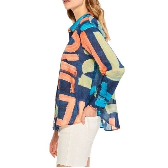 NIC+ZOE Abstract Print Button Down Long Sleeve Artsy‎ Blouse Top  Women's XL - Picture 3 of 10
